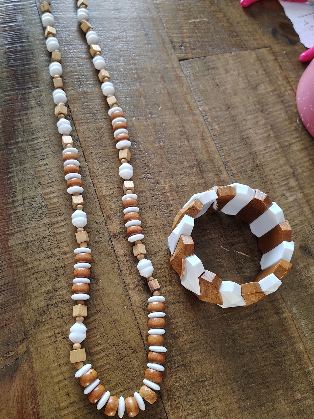 Wood and White Bead Necklace - Women Jewelry Necklaces